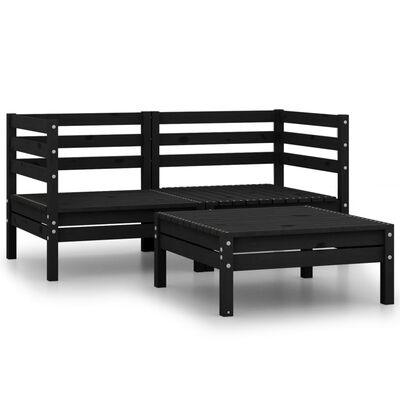 vidaXL 3 Piece Garden Lounge Set Black Solid Pinewood