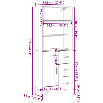 vidaXL Highboard Sonoma Oak 69.5x34x180 cm Engineered Wood