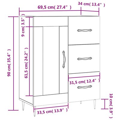 vidaXL Sideboard Sonoma Oak 69.5x34x90 cm Engineered Wood