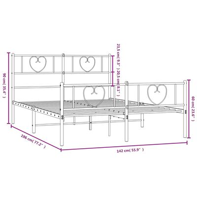 vidaXL Metal Bed Frame without Mattress with Footboard Black 135x190 cm Double