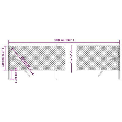 vidaXL Chain Link Fence Anthracite 1.1x10 m