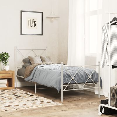 vidaXL Metal Bed Frame without Mattress with Footboard White 75x190 cm Small Single