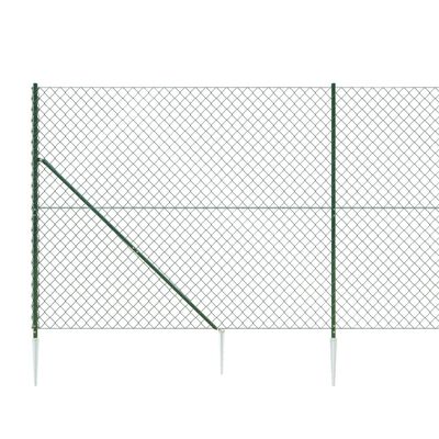 vidaXL Chain Link Fence with Spike Anchors Green 2x25 m