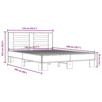 vidaXL Bed Frame without Mattress Smoked Oak 140x200 cm