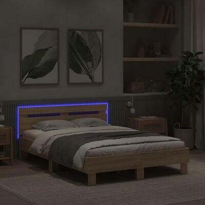 vidaXL Bed Frame with LED without Mattress Sonoma Oak 135x190 cm Double