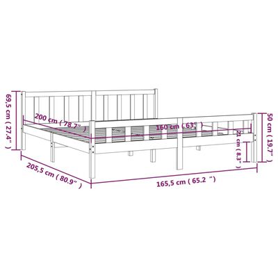 vidaXL Bed Frame without Mattress White Solid Wood 160x200 cm