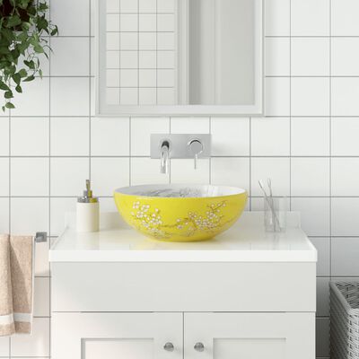 vidaXL Countertop Basin White and Yellow Round Φ41x14 cm Ceramic