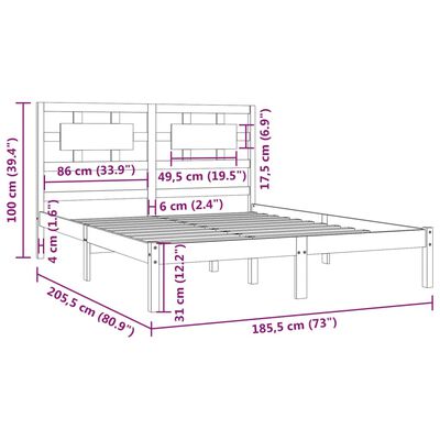 vidaXL Bed Frame without Mattress Grey 180x200 cm Super King Solid Wood Pine