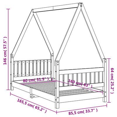 vidaXL Kids Bed Frame White 80x160 cm Solid Wood Pine