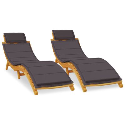 vidaXL Sun Loungers 2 pcs with Dark Grey Cushions Solid Wood Acacia