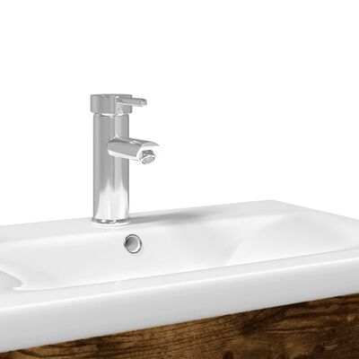 vidaXL Bathroom Sink Cabinet with Built-in Basin Smoked Oak