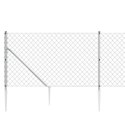 vidaXL Chain Link Fence with Spike Anchors Silver 1.1x25 m