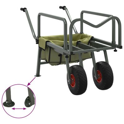 vidaXL Fishing Trolley Green with 2 Wheels Powder-coated Steel