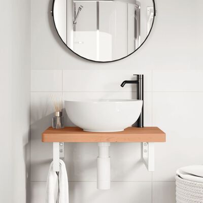 vidaXL Basin Shelf Wall Mounted Steel and Solid Wood Beech