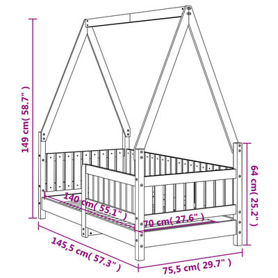 vidaXL Kids Bed Frame 70x140 cm Solid Wood Pine