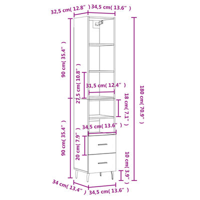 vidaXL Highboard Grey Sonoma 34.5x34x180 cm Engineered Wood