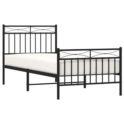 vidaXL Metal Bed Frame without Mattress with Footboard Black 90x190 cm Single