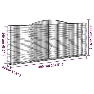 vidaXL Arched Gabion Baskets 6 pcs 400x30x160/180 cm Galvanised Iron