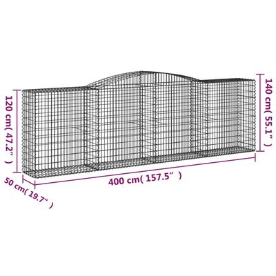 vidaXL Arched Gabion Basket 400x50x120/140 cm Galvanised Iron