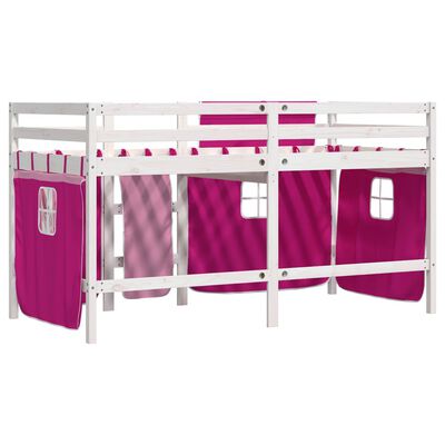 vidaXL Kids' Loft Bed with Curtains without Mattress Pink 80x200 cm