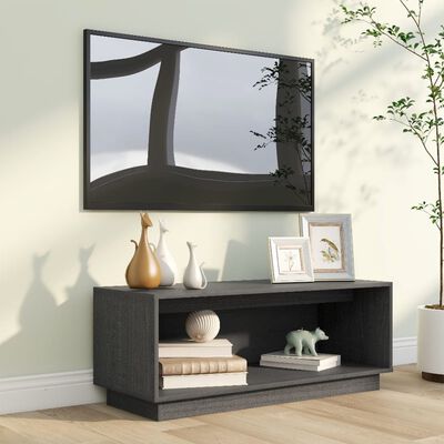 vidaXL TV Cabinet Grey 90x35x35 cm Solid Wood Pine