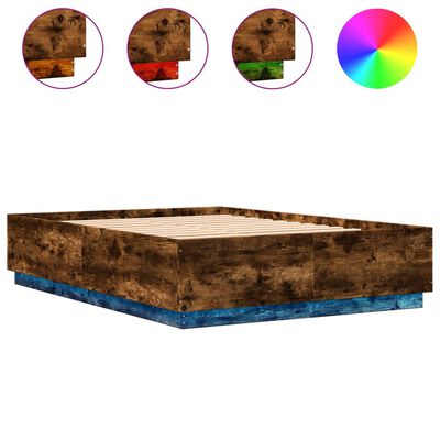 vidaXL Bed Frame with LED without Mattress Smoked Oak 150x200 cm King Size