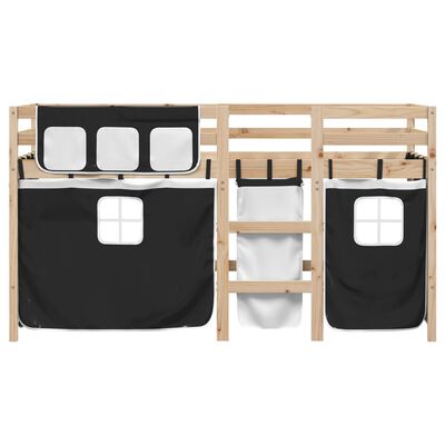 vidaXL Kids' Loft Bed with Curtains without Mattress White&Black 80x200 cm