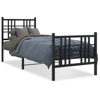 vidaXL Metal Bed Frame without Mattress with Footboard Black 75x190 cm Small Single