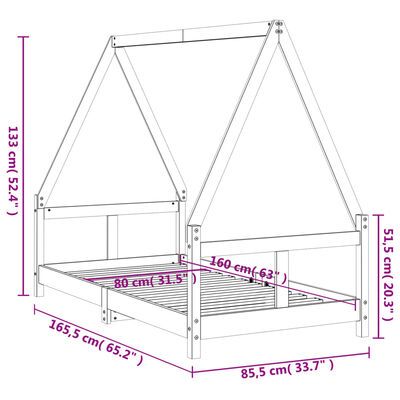 vidaXL Kids Bed Frame Black 80x160 cm Solid Wood Pine