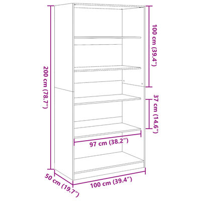 vidaXL Wardrobe Smoked Oak 100x50x200 cm Engineered Wood