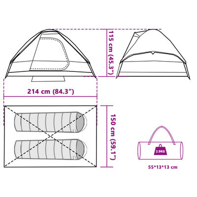 vidaXL Camping Tent Dome 2-Person Green Waterproof