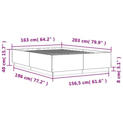 vidaXL Bed Frame with LED Lights Grey Sonoma 160x200 cm Engineered Wood