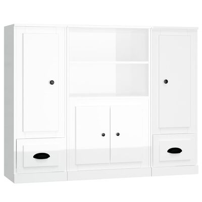 vidaXL Highboards 3 pcs High Gloss White Engineered Wood