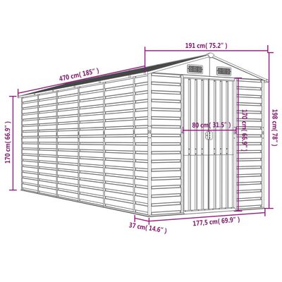 vidaXL Garden Shed Brown 191x470x198 cm Galvanised Steel