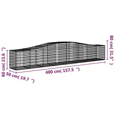 vidaXL Arched Gabion Baskets 7 pcs 400x50x60/80 cm Galvanised Iron