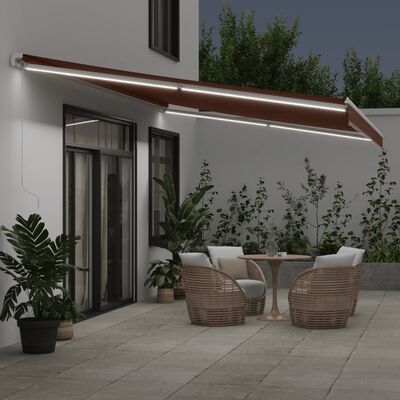 vidaXL Manual Retractable Awning with LED Brown 600x350 cm