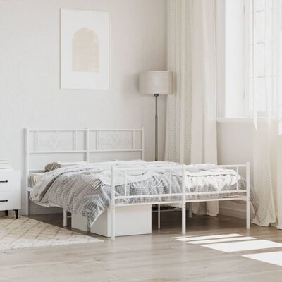 vidaXL Metal Bed Frame without Mattress with Footboard White 120x190 cm Small Double