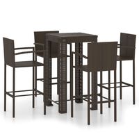 vidaXL 5 Piece Outdoor Bar Set with Armrest Poly Rattan Brown