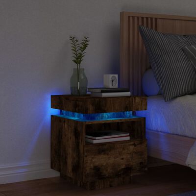 vidaXL Bedside Cabinet with LED Lights Smoked Oak 40x39x48.5 cm