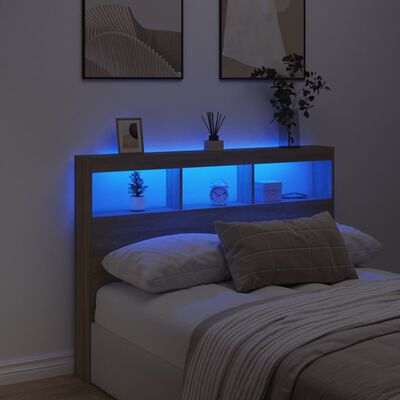 vidaXL Headboard Cabinet with LED Sonoma Oak 140x17x102 cm