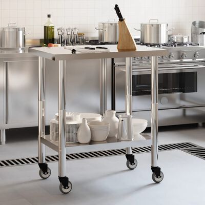 vidaXL Kitchen Work Table with Wheels 82.5x55x85 cm Stainless Steel