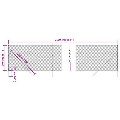 vidaXL Chain Link Fence Silver 1.4x25 m