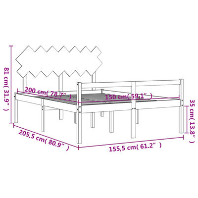 vidaXL Senior Bed without Mattress Grey King Size Solid Wood