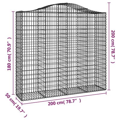 vidaXL Arched Gabion Baskets 25 pcs 200x50x180/200 cm Galvanised Iron