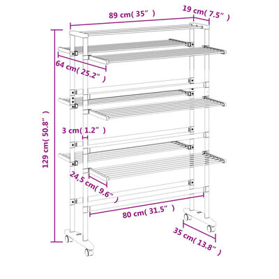 vidaXL Laundry Drying Rack with Wheels 89x64x129 cm Aluminium