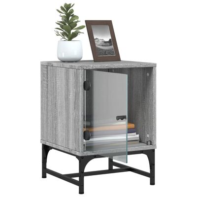 vidaXL Bedside Cabinets with Glass Doors 2 pcs Grey Sonoma 35x37x50 cm