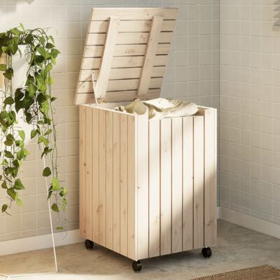 vidaXL Laundry Basket with Wheels RANA 45x45x64 cm Solid Wood Pine