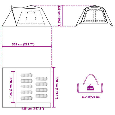 vidaXL Family Tent with Porch 9-Person Green Quick Release