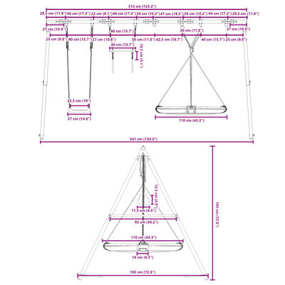 vidaXL Outdoor Swing Set with Swing, Trapeze, Saucer Swing