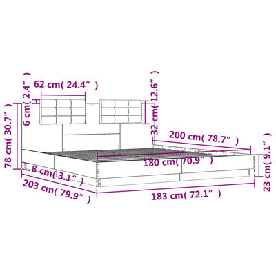 vidaXL Bed Frame without Mattress Grey Sonoma 180x200 cm Super King